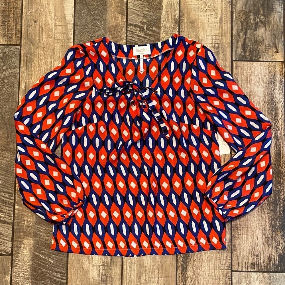 Laundry By Shelli Segal Red and Blue Geometric Blouse 🆕